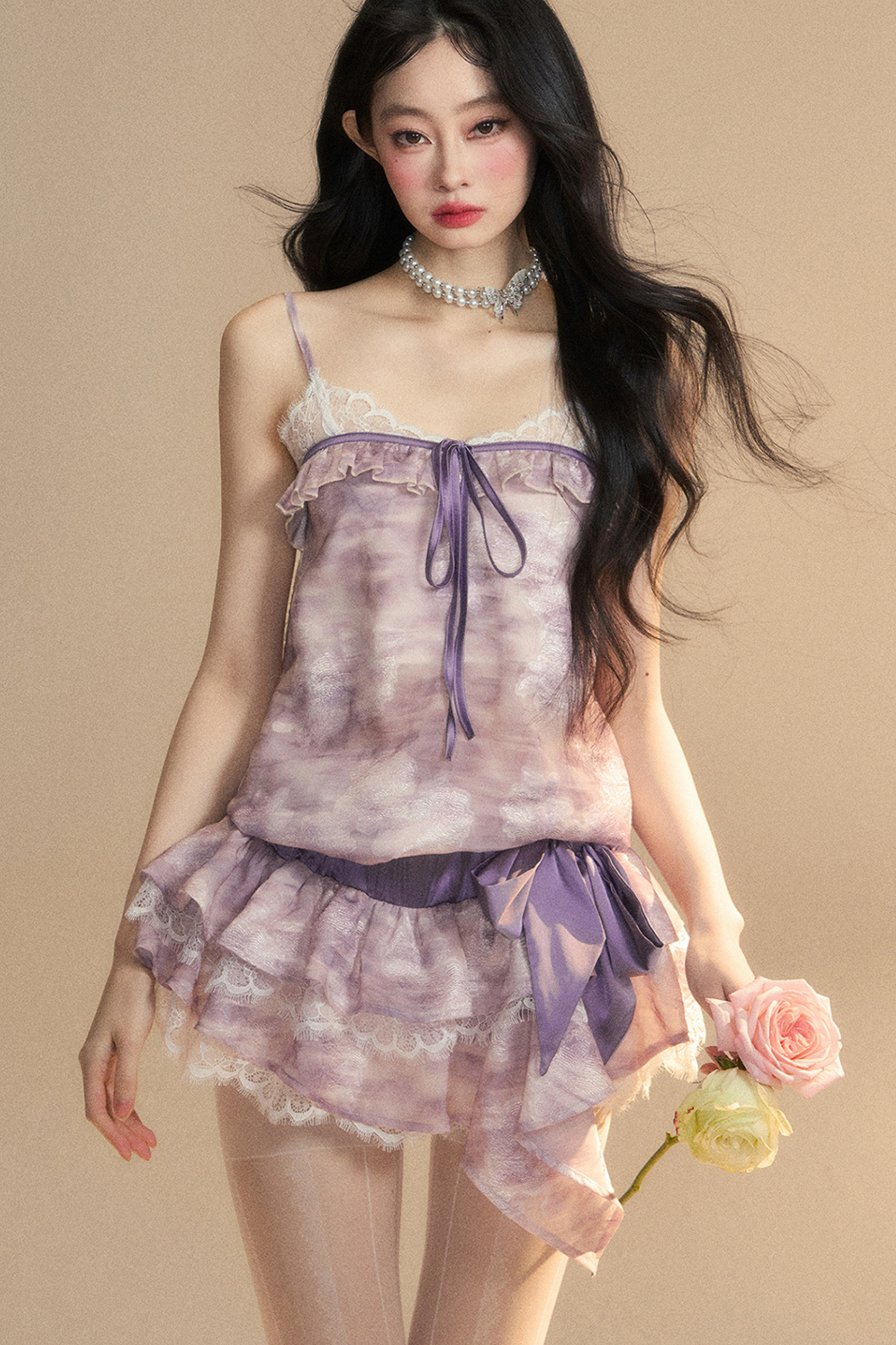 Purple French Breeze Halter Dress