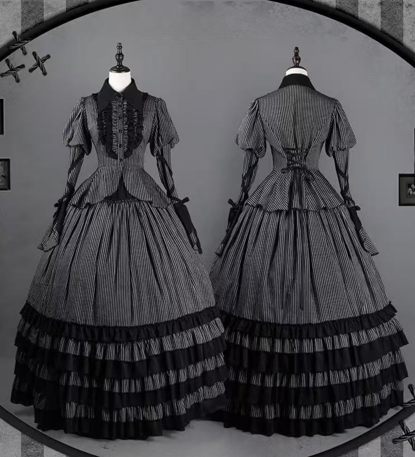 shirt gusset-sleeved + Reservations skirt striped corset Dark