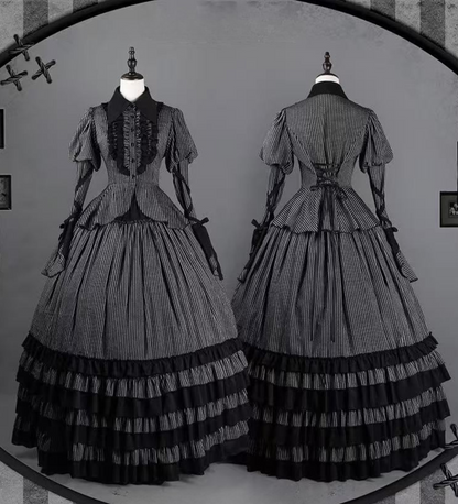 shirt gusset-sleeved + Reservations skirt striped corset Dark