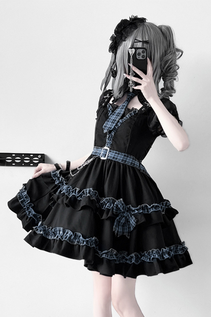 Set Starlight Ruffle Dress Check Night