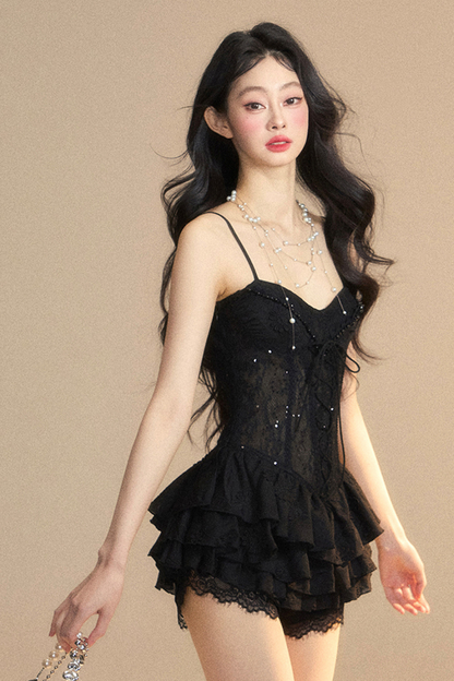One-Shoulder French Cami Lace Dress Soul