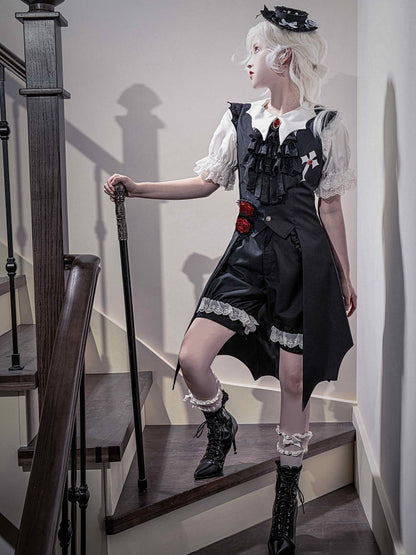 Schwarze Fashion Cuffs Ouji Weiße Shorts Spitze Lolita Besatz