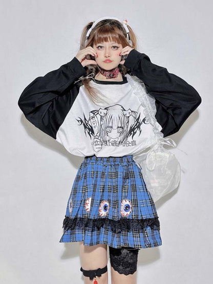 Black&White Round Neck Cartoon Top