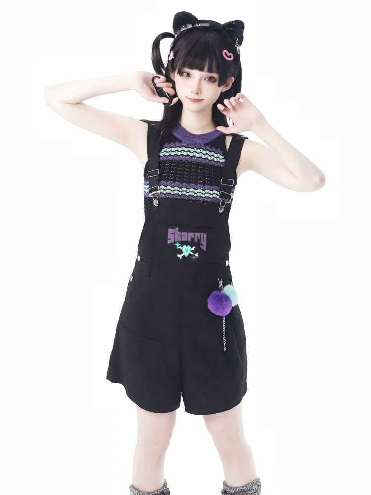 Black and Purple Green Halter Neck Knit Vest