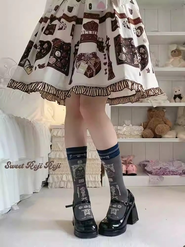 Chocolate Print Sweet Lolita Calf Socks