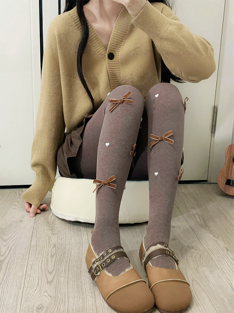Milchweiße/Kaffeefarbene/Graue Strumpfhose mit süßer Schleife und Herz
