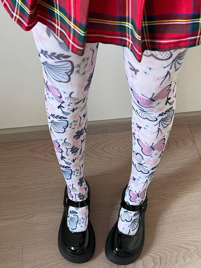 Tights Butterfly White Print