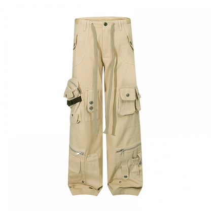 Low Millard Fashion Khaki Rise Cargo Pockets Wide-leg Pants