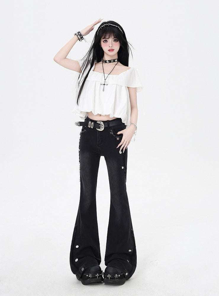 Black Raw Hem Vintage Flared Jeans Glamorous