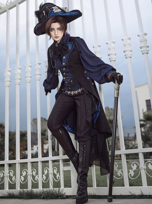 Lange Lolita Blau Ouji Mode Schwarz Aristokrat Weste Dunkel und