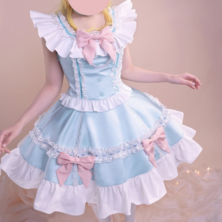 Blue and Pink Bowknots Top Skirt Cosplay Costume