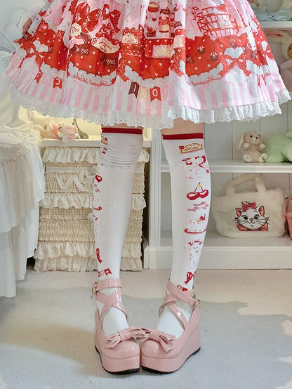 Puppy Print Sweet Lolita  Over Knee Stockings