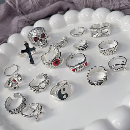 Y2K Silver Rings Set Glamorous 16