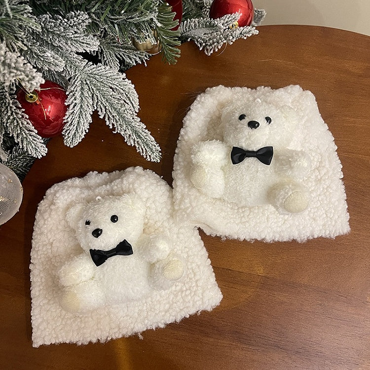 Jambières en peluche avec nœud en forme de poupée ours blanc