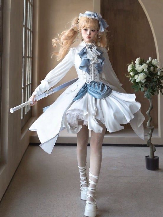 Bishop Pleating Shirt White Lolita Details Sleeves