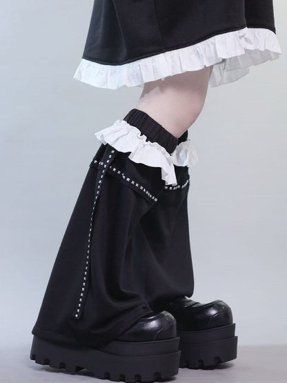 Trim Kei Ruffles Insect Decorated Pan Peter Leg With Jirai Print Studs Collar T-shirt Black Warmers