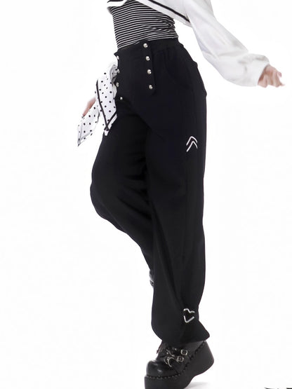Black Polka Dot Bow Sweatpants