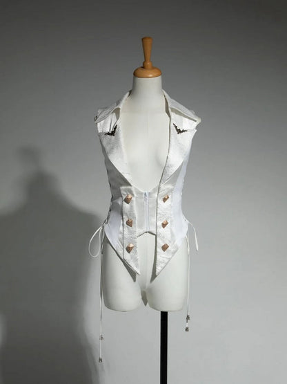 White Ruffle Fashion Gothic Detachable Cascading Train Lolita Waistcoat Ouji with