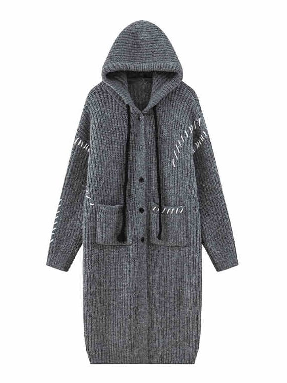 Gray Long Hooded Cardigan