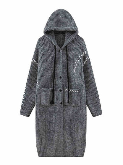 Gray Long Hooded Cardigan