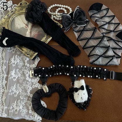 Banded Black Socks/Leg Underknee Stockings/Lace Loop Crisscorss