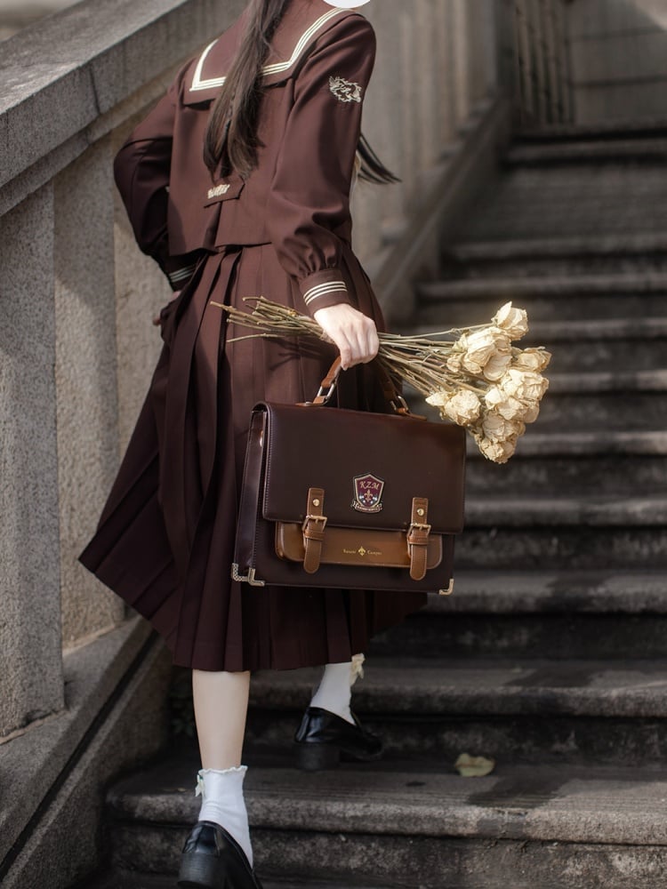 Brown High Waist Pleated Skirt