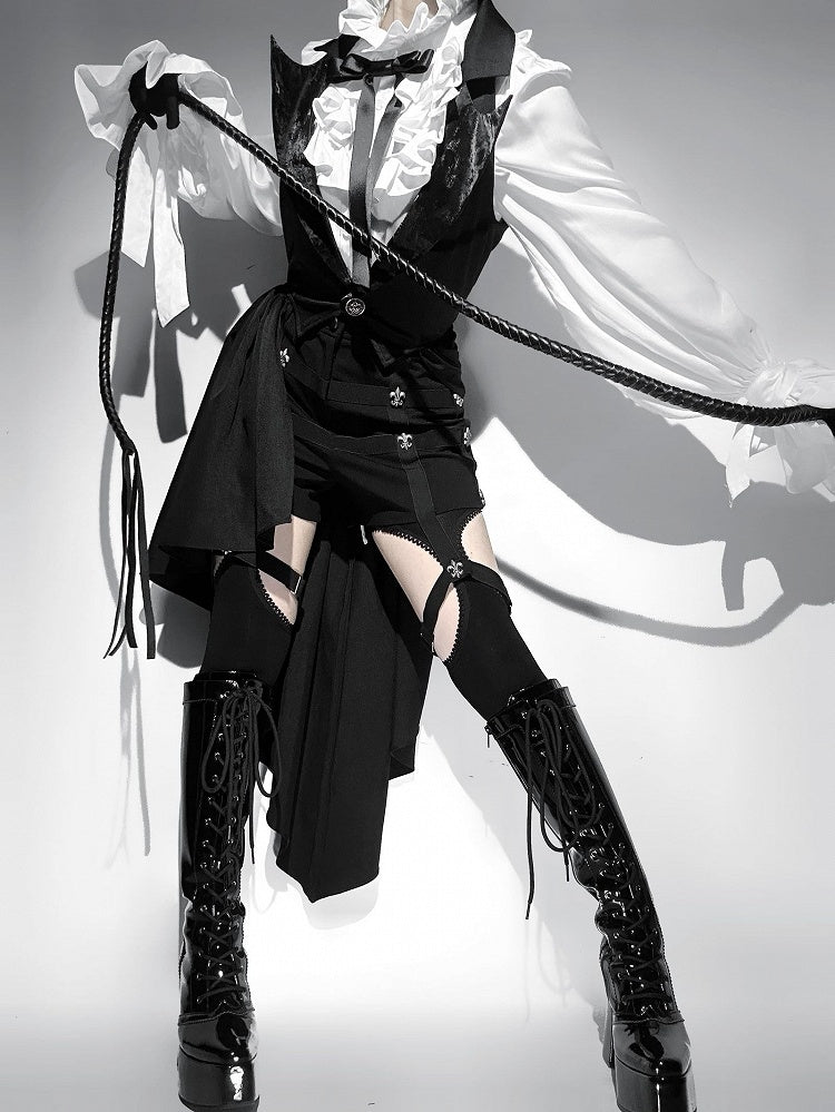 Boots Knee-high Lace-up Ties Front Black Block Heel Platform Polished High Gothic