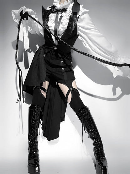 Boots Knee-high Lace-up Ties Front Black Block Heel Platform Polished High Gothic
