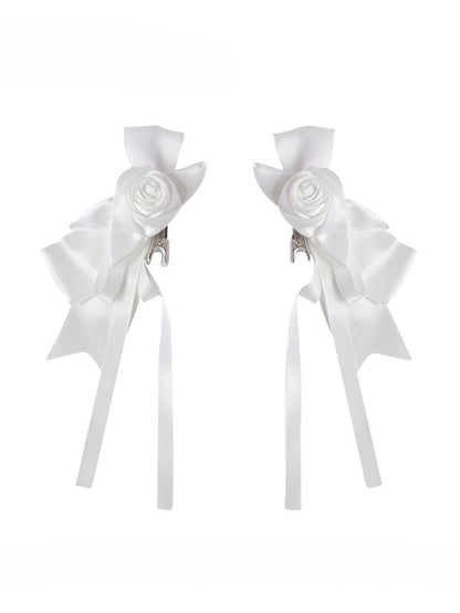 Gothic Streamers Hairclips Rose with Black/Champagne/White Ribbon