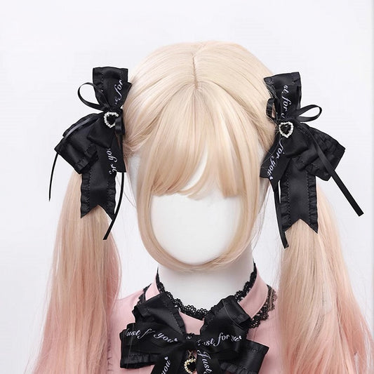 Jirai Black Ribbon Hairclips Decorations and Kei with Bow Heart