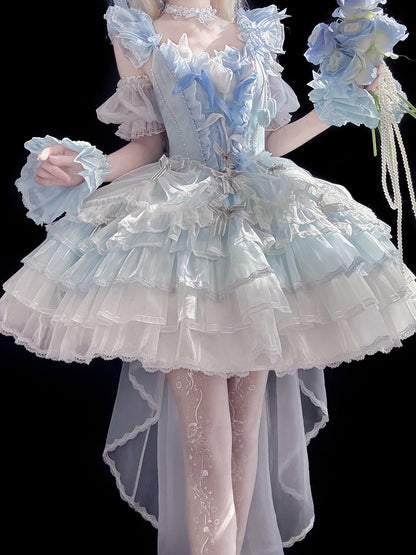 Layered Balletcore Theme Blue Princess Lolita Dress Skirt Tulip