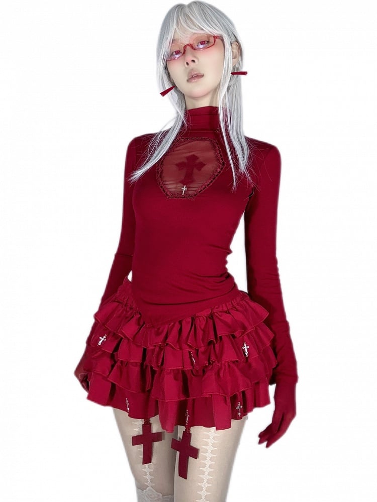 Jupe-short à volants superposés avec breloques de la Croix-Rouge gothique