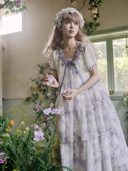 Purple High Waist Bowknots Tiered Skirt Summer Lolita Dress