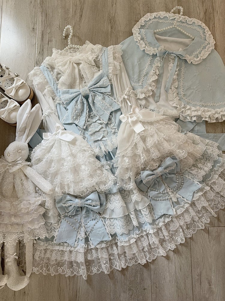 Lolita Skirt Dress Big Bows Decoration Hanayome Blue Tiered