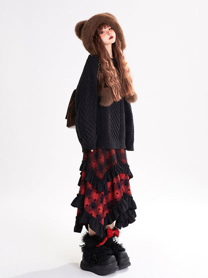 Pattern Skirt Hem Bowknots Plaid Handkerchief Red