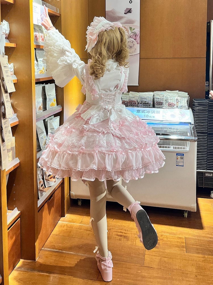 Princess Skirt Hanayome Pink Jumper Dress Decoration Layered Lolita White Heart-shaped and Bows