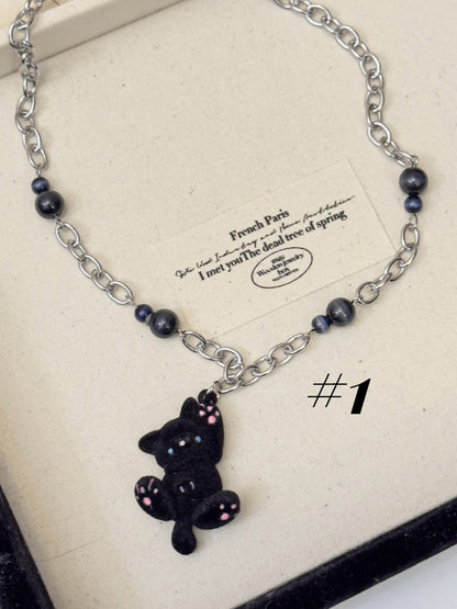 Black Cat Beaded Necklace/Choker