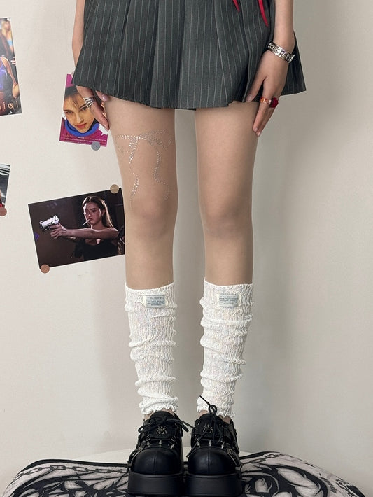 Decorated Bowknot Tights Rhinestone Nude