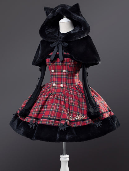 Black Cat Ears Hooded Plush Cape