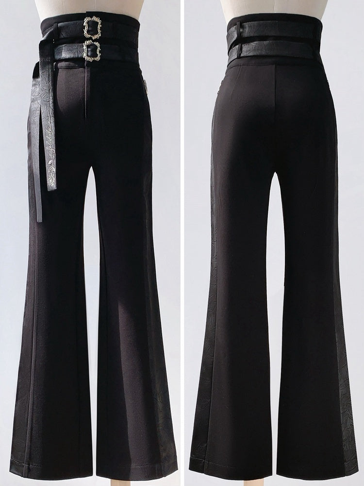 Pants Lolita Two Belts High with Ouji Waist Black Fashion