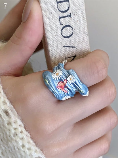 8 Bittersüßer Schmetterling und Ring Blaues Blumendesign Y2K Optionen