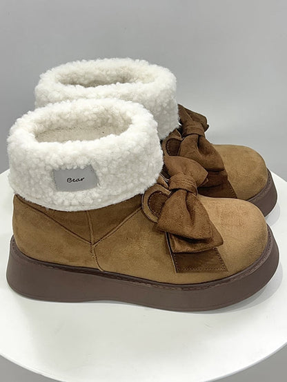 Brown Bunny Ear Bowknot Platform Winter Ugg Boots