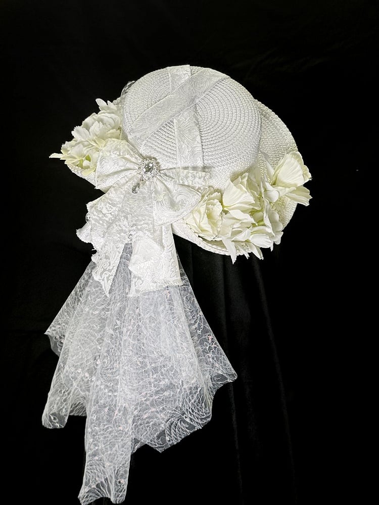 mit Design Floral Bowknot Hut Schleier Weiß