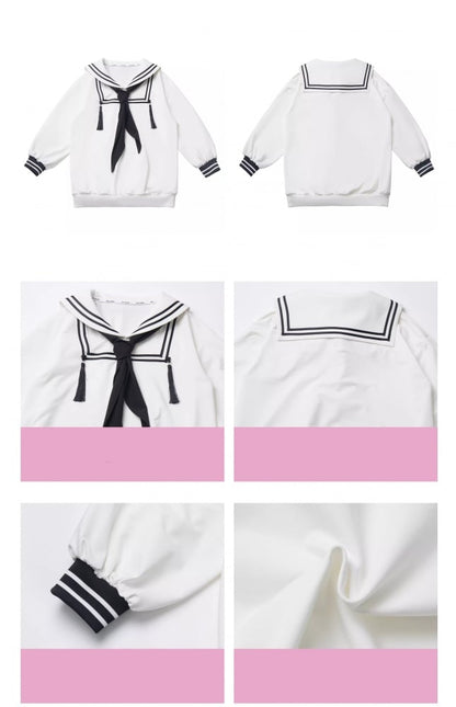 White Sailor Collar Preppy Style Sweatshirt