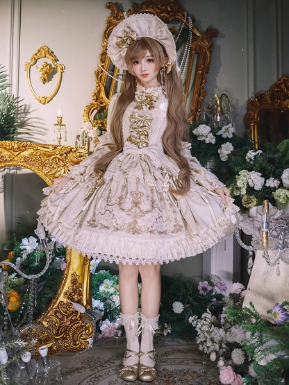 Velvet Candlestick Cream Sleeves Bell Embroidery Dress and Candle