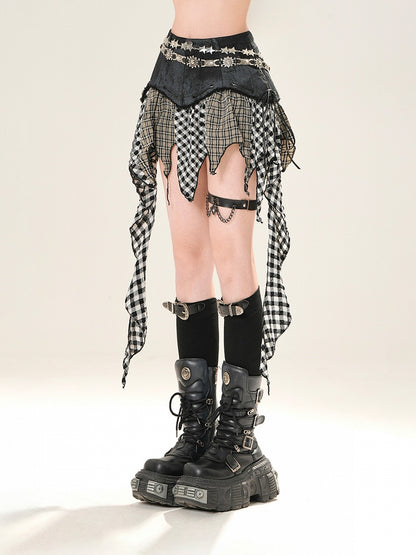 Black Handkerchief Hem Plaid Skirt