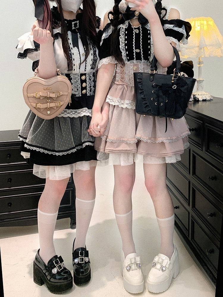 ウエスト スイートハートボタントリム ハイレース ブラック/ピンク/ブルー