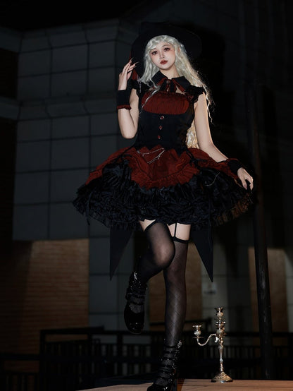 Lolita Halloween Gothic Kordelzug mit schwarzem Muster und Taille, gestreiftes rotes Kleid