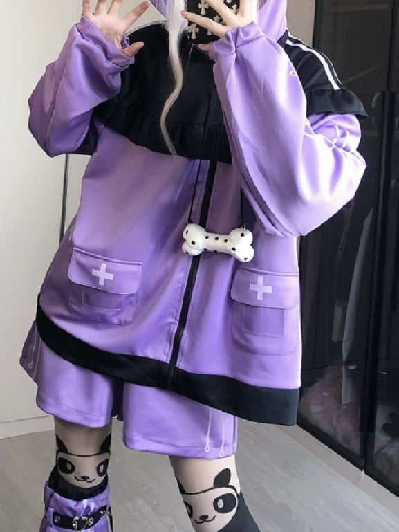 Yami Kawaii Purple&Black Cyberpunk Shorts