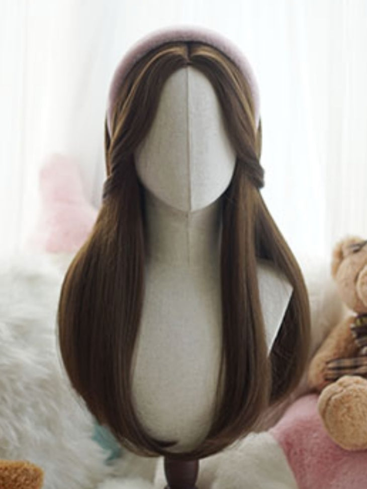 Dark Brown Long Straight Wig With Curtain Bangs